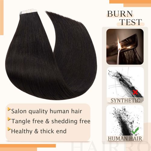 Hairro Tape In Real Human hair Extension Glue In Skin Weft Hair Extensions Rooted Tape in Hair Seamless Invisible Double Sided Tape Human Hair Extensions For Women 16 inch 30g 20pcs #1B Natural Black