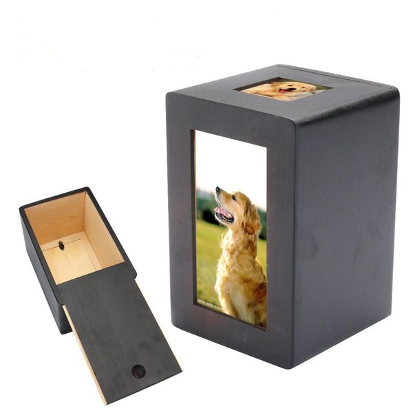 TuToy Pet Dog Cat Cremation Urn Memorial Halten Sie Sake friedliche Fotobox Rechteck schwarz