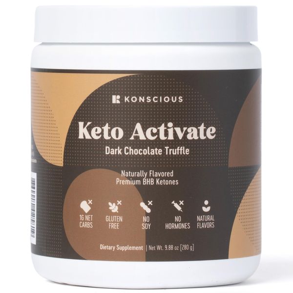 Keto Activate Dark Chocolate Truffle Exogenous Ketones Drink: Pure Keto Shake Powder with Chocolate Ketones | Jumpstart Ketosis & Boost Energy with Natural Ketones Supplements by Konscious Keto