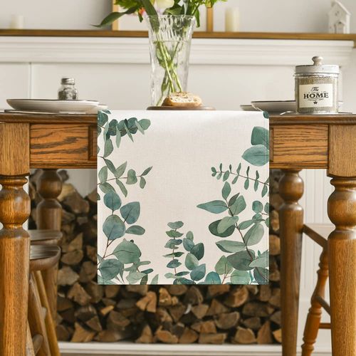 Artoid Mode Eucalyptus Leaves Summer Table Runner, Seasonal Spring Kitchen Dining Table Decoration for Home Party Decor 40x140 cm