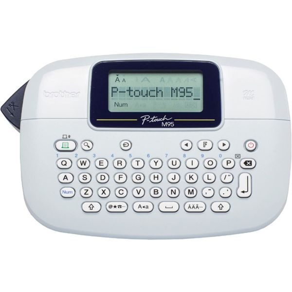 Brother P-Touch, PTM95, Handy Label Maker, 9 Type Styles, 8 Deco Mode Patterns, Navy Blue, Blue Gray