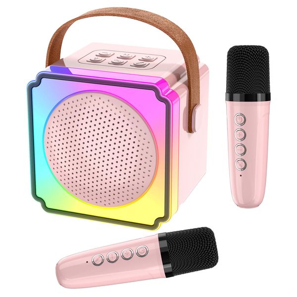 Mini Karaoke Machine for Kids, Bluetooth Speaker with 2 Wireless Microphones, Great Birthday Gifts and Party Favors for 3,4,5,6,7,8+ Kids (Pink)