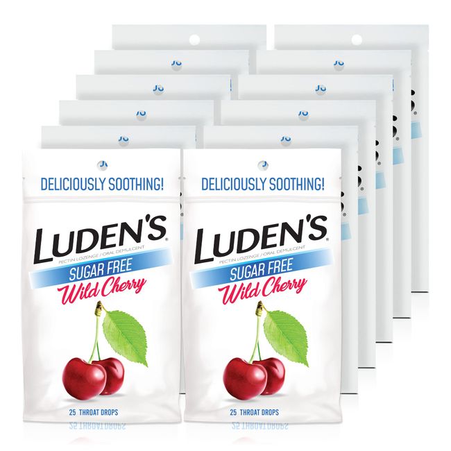 Luden's Cough Drops, Sugar Free Wild Cherry, 25 Drops, Pack of 12