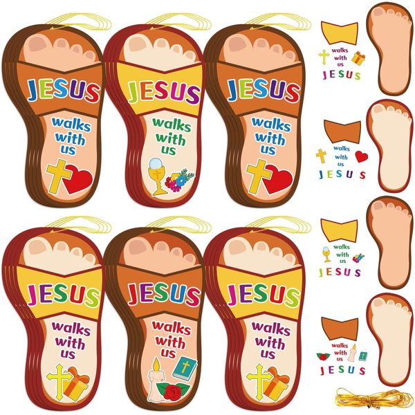 Qyeahkj 64 Sets DIY Craft Kit Religious Sunday School Crafts for Kids Jesus Walks with Us Craft Kit Christian Craft for 4 8 10 Toddlers Preschool Kids Home Classroom Activities Supplies Decors