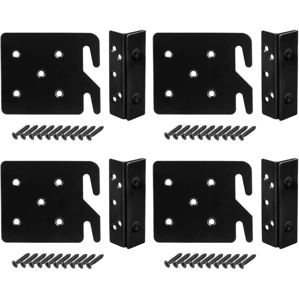 GBGS 4 Sets Bed Rail Hooks Plates,Slot Bracket for Wood Bed Frame