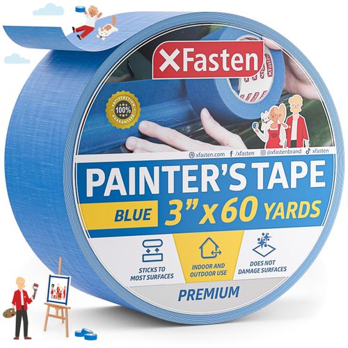 XFasten Professional Blue Painters Tape, Multi-Use, 3 Inches x 60 Yards Blue Tape