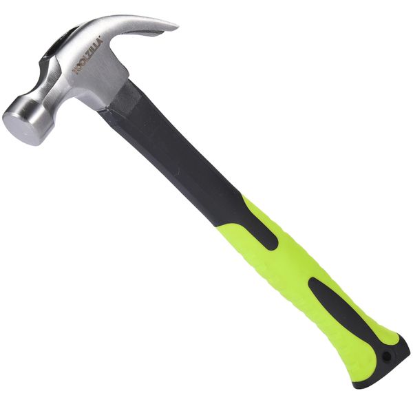 TOOLZILLA Claw Hammer - Comfortable & Ergonomic Grip Black and Green, TPR Finish Rip Claw Hammer - Fiberglass Claw Hammer Multitool - Essential Hand Tool for Tradesman or DIY Enthusiast