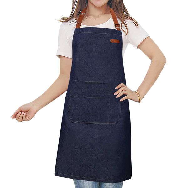 MaoXinTek Chef Kitchen Denim Apron Work with Pockets for Men and Women, Adjustable Bib Aprons with Tool Pockets for Kitchen Cooking, Garden, Restaurant, Coffee House