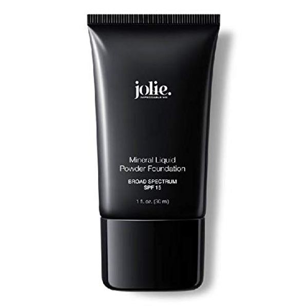 Jolie Liquid Powder Mineral Foundation, Super Silky Hydrating Oil-Free Makeup, SPF 15 Mineral Sunscreen & Primer - Vitamins A, C & E Antioxidants, For All Skin Types (Linen)