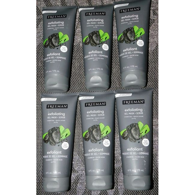 NEW 6 Pack Freeman Polishing Charcoal & Black Sugar Gel Mask + Scrub 6 Fl Oz LOT