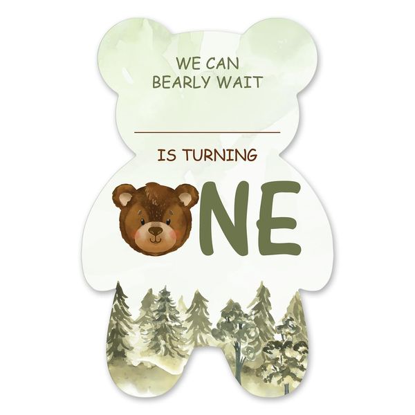 brayqu Bear Boy 1st Birthday Party Invitations Forest Bear First Birthday Party Bear Shaped Invitations Fill-in 1 Year Old Invites (20 Invitations with Envelopes)