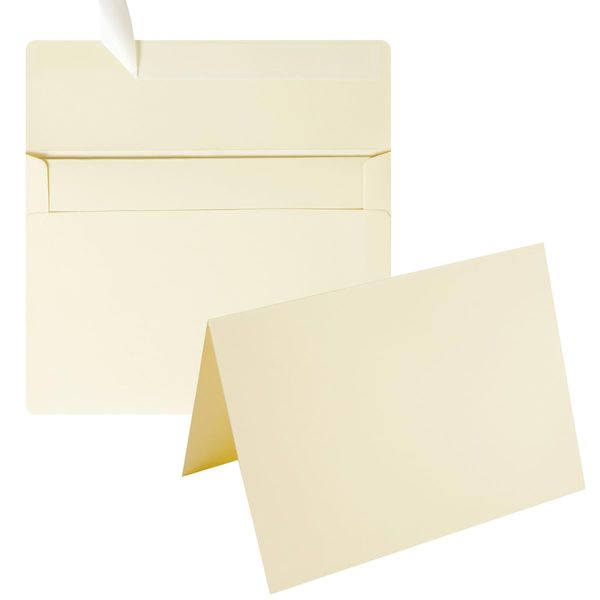 Wishop 50 Pack Self-Adhesive Envelopes with Fold Cards for Wedding Invitations, Greeting Cards, Baby Shower, Letter Mailing (Cream Color, 5x7)