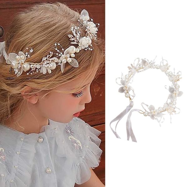 Flower Crown, Girls Hair Accessories, 1 Piece Pearl Headband, White Wedding Hair Accessories for Women, Flower Girl Gifts & Flower Girl Hair Accessories