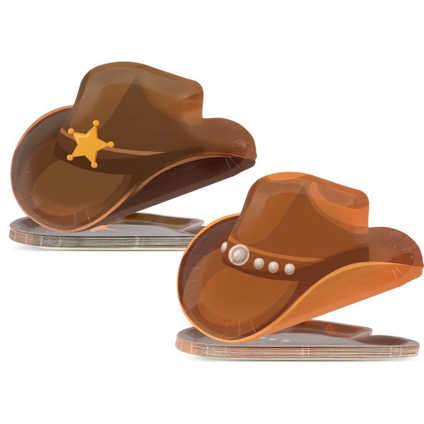 50Pcs Cowboy Paper Plates Western Cowboy Hat Plates Wild West Theme Birthday Decorations Cowgirl Party Hat Dessert Plates Cowboy Rodeo Disposable Tableware for Boy Baby Shower Party Supplies Favors