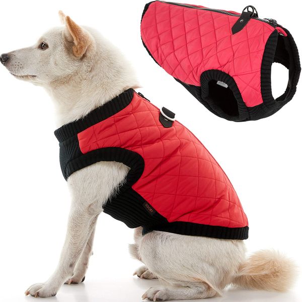 Gooby Fashion Vest Dog Jacket - Red, Large - Warm Zip Up Dog Bomber Vest with Dual D Ring Leash - Winter Water Resistant Small Dog Sweater - Dog Clothes for Small Dogs Boy or Medium Dogs