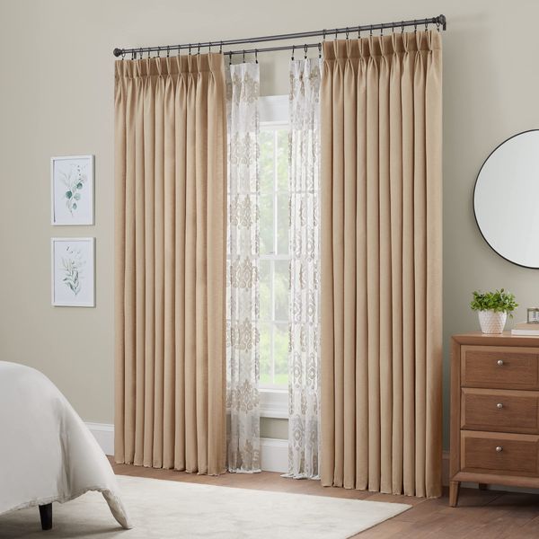 Waverly Serendipity 10 Pinch Pleat Light Filtering Rod Pocket Window Curtain for Living Room (1 Panel), 50 in x 95 in, Linen