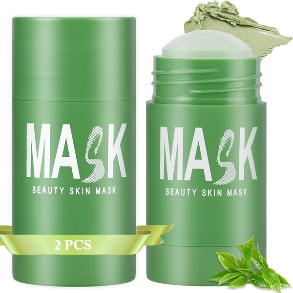 FAIRYTALESPACE 2 Pack Green Clay Mask, Green Tea Cleansing Stick Mask, Blackhead Removal, Deep Pore Cleansing, Moisturizing, Skin Tightening for All Skin Types Men and Women