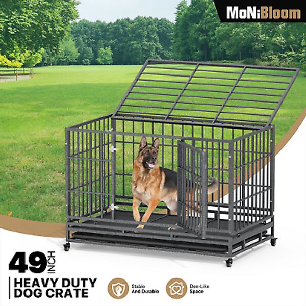 49" Large Dog Crate Folding Pet Wire Dog Kennel Cage Open Top w/2 Doors+Tray Pan