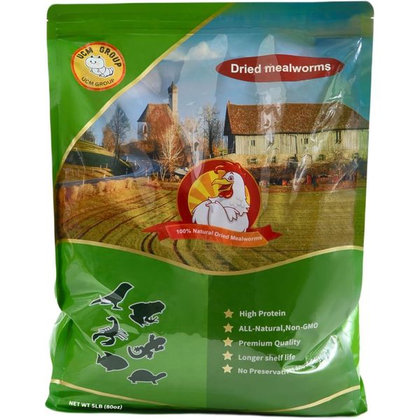 UCM Group 5LB Dried mealworms for Wild Birds,Chickens, High Protein Chicken Feed