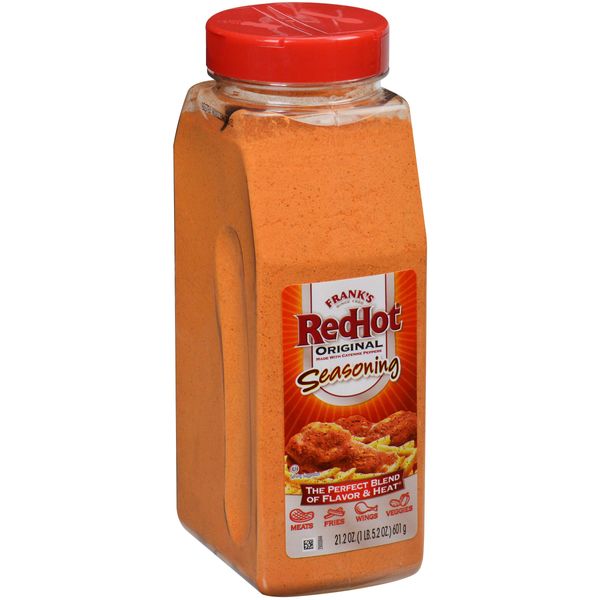 Franks RedHot Original Seasoning, 21.2 oz - One 21.2 Ounce Container of Hot Sauce Seasoning Blend of Savory Garlic and Spicy Cayenne Pepper, Perfect for Dry-Rubs