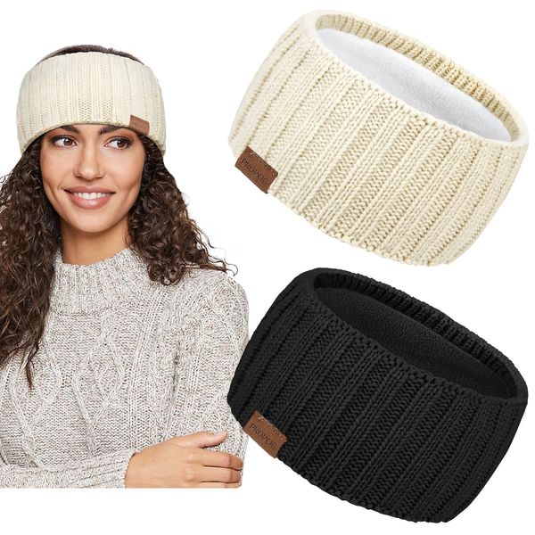 PROPOG Stirnband Damen Winter, Strick Stirnband Winter Ohrenwärmer Damen Gefüttert Verdicken Stirnbänder Mädchen Sehr Warm Elastische Gestrickte Haarband Headwrap Kopfband Warme Wintergeschenke