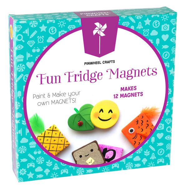 Pinwheel Crafts Magnetic Mini Tile Art Kit - DIY Kids Arts and Crafts Painting Kit - Decorate Cute Refrigerator or School Locker Magnets, Mini Art Items - Paint for Party Favors or Birthday Gifts