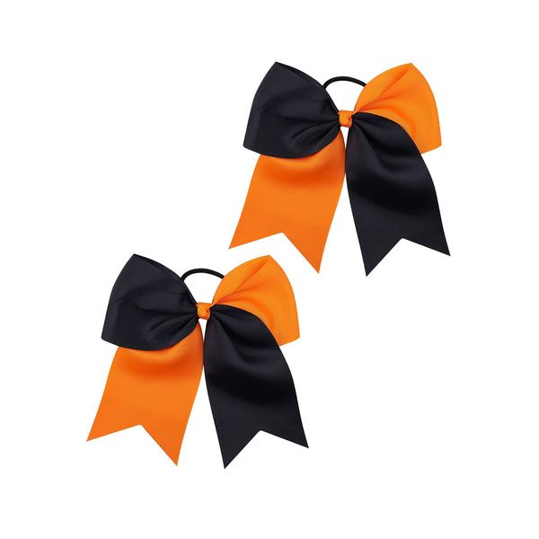 Halloween Cheer Jumbo Bows Orange Ponytail Holder Halloween Cheerleader Bow Hair Tie JHH19 (Set-A)