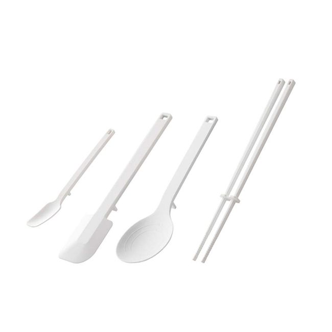 Yamazaki Silicone Tools 4272 4274 4276 4278 Cooking Spoon, Chopsticks, Spatula, Spoon, Set of 4, White