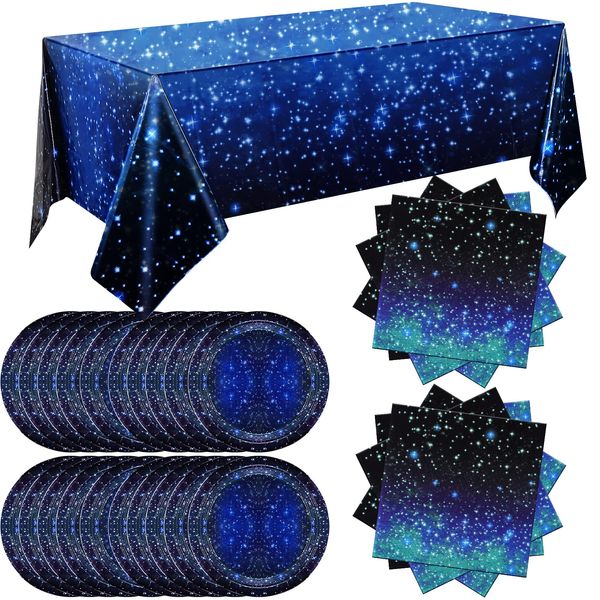 41 Pack Galaxy Party Supplies,RAIHOMKIT Outer Space Themed Birthday Party Decoration,Starry Night Supplies,Space Party Tableware Set,Starry Night Tablecloth Paper Plates Napkins for Boys Girls