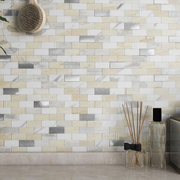 Es DECOR Marble Tile Stickers are perfect for redecorating kitchens, washrooms, bathrooms, and more, tile pattern remake sheets heat resistant waterproof DIY wall tiles (5 pcs, cream grey)