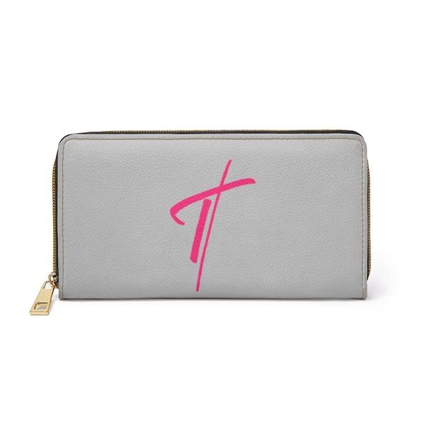 Womens Wallet, Zip Purse, Grey & Pink Cross - One size