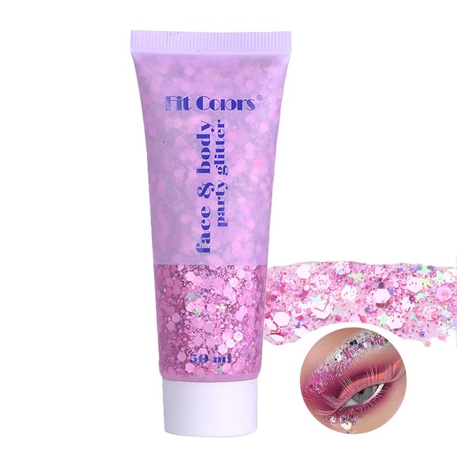 KIOGYEK Pailletten Body Glitter Gel, Funkelnder Klobiger Glitzer Gesicht für Haare, Körper, Glitzer Festival, Flüssiger Lidschatten DIY-Kunst, Langanhaltende Glitzer Make up, Festival Accessoires(03)