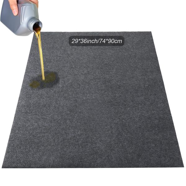 Tinideya Grey Garage Floor Mat 29 x 36 Inch Cart Mat for Garage Under Car Waterproof Rubber Backing Layer Mat Oil Absorbent Motorcycle Mat Protects Floor from Spills Drips Splashes Stains