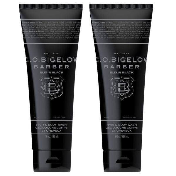 C.O. Bigelow Men's Hair and Body Wash, Elixir Black, No. 1605, 8 fl oz, Mens Body Wash & Shampoo, Musk & Vanilla Moisturizing Mens Shampoo & Body Cleanser, Pack of 2