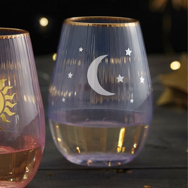 Moon and Stars Beveled Stemless Wine Glass | 19 Oz.