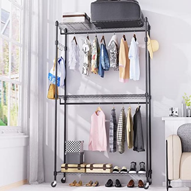 Extendable Foldable Heavy Duty Clothing Rack with Hanging Rod