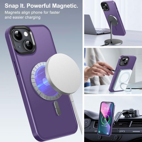 BossKiss Compatible with iPhone 13 Case, [Compatible with Magsafe] [Screen+Camera Protector] Magnetic Translucent Matte Women Men Girl Protective Cover for iPhone 13 6.1", Deep Purple