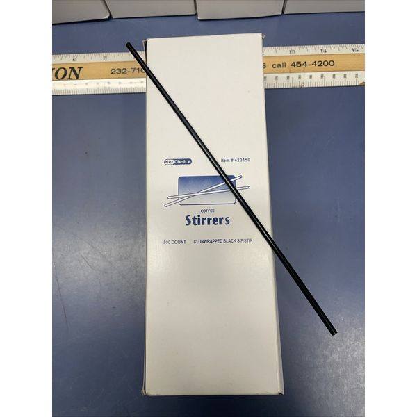 Netchoice 8” Coffee Stirrers 500 Count Black Plastic