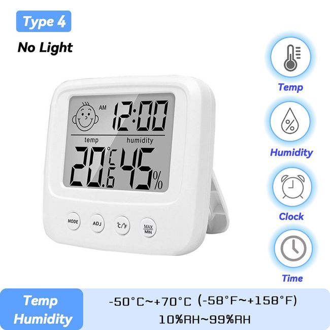 LCD Digital Thermometer Hygrometer Electronic Temperature Humidity Meter  Indoor Humidity Monitor 12/24H Alarm Clock Function