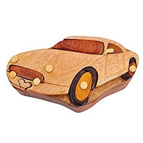 Handmade Wooden Intarsia TRICK SECRET Sports Car Puzzle Box (3415) (g2)