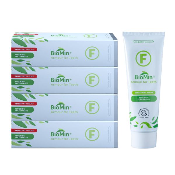 Pack of 4 BioMin F Toothpaste - Helps Strengthen and Protect Enamel, Provide Relief to Sensitive Teeth - Fluoride Toothpaste for Adults and Kids, 75ml - Suitable for Vegans, Not Tested on Animals