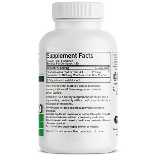 Bronson Rhodiola Rosea Vegetarian Capsules - Adaptogenic Herb - Brain, Stress & Mood Support - Non-GMO, 120 Count