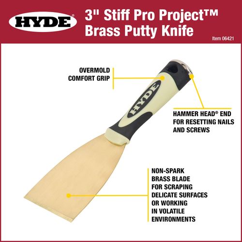 Hyde Tool 06421 3-Inch Stiff Putty Knife, Brass