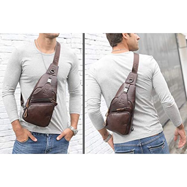 BULLCAPTAIN Leather Men Crossbody Shoulder Bag Chest Bag Sling Backpac