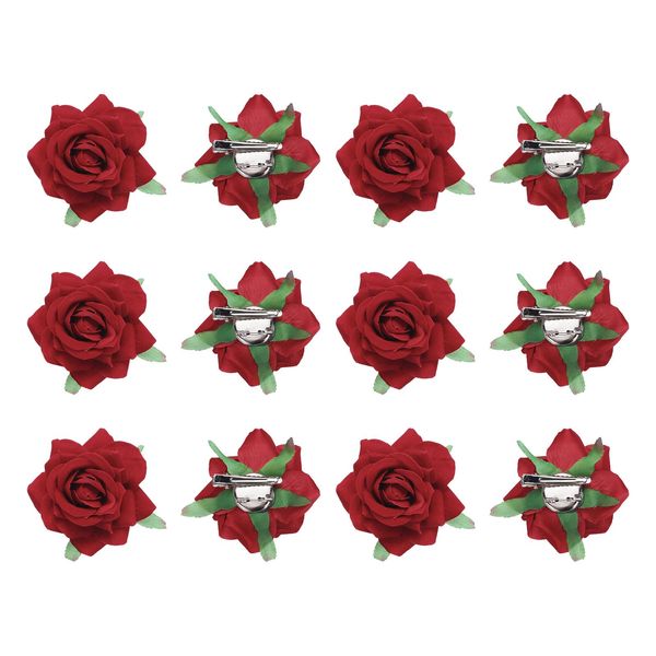 sourcing map 12 Pcs Rose Flower Hair Clips 3 Inch Flower Hair Pins Flower Brooch for Women Hair Accessories Red