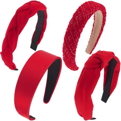 4 Pcs Red Headband Red Accessories Knotted Headband Criss Cross Hair Accessories Satin Headband Red Velvet Braided Headband for Women Girls Chinese New Year Valentine's Day Christmas (Lovely Style)