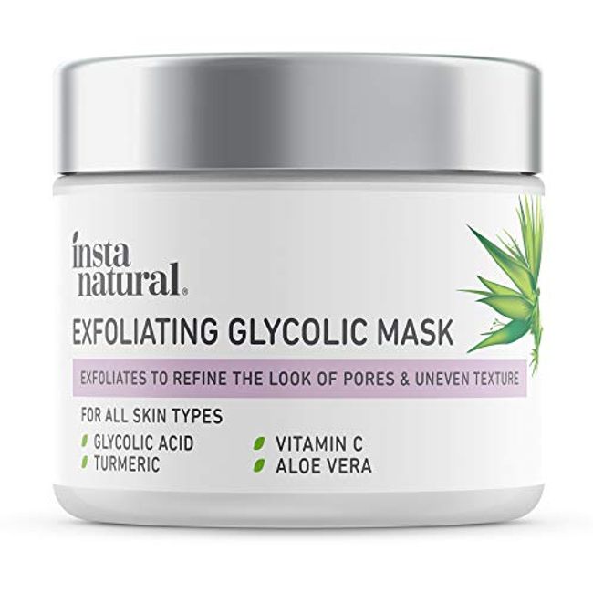 InstaNatural Glycolic Acid Exfoliating Face Mask, Exfoliating Face Scrub and Skin Care Mask, Pore Minimizer & Blackhead Remover with Vitamin C and Turmeric