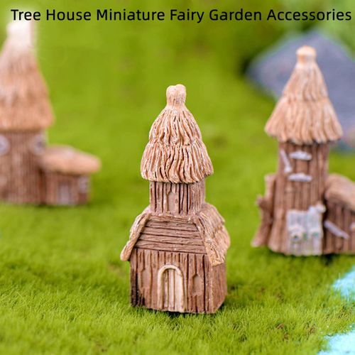 LONCESS Tree House Miniature Fairy Garden Accessories, Mini Vintage House Fairy Garden Decor, House Ornaments Kit Fairy Garden Supplies for DIY, Accessories, Home Micro Landscape Decoration, 4 Pcs