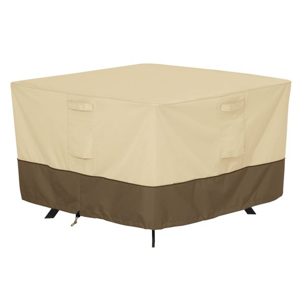 Classic Accessories Veranda Water-Resistant 40 Inch Square Patio Table Cover, Outdoor Table Cover, Pebble/Bark/Earth