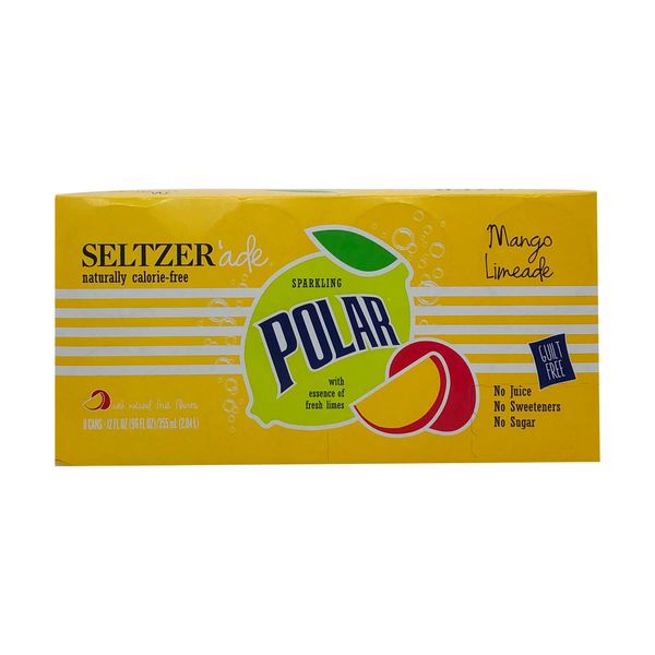 Polar Beverage Mango Limeade Seltzer'ade, 12 fl oz.(Pack of 8)